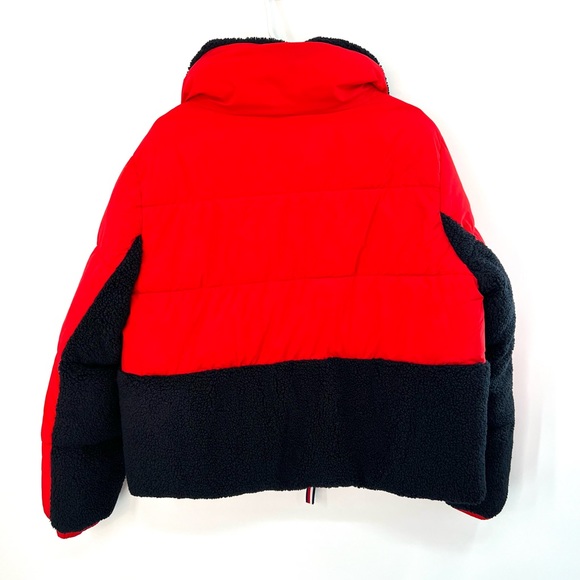 Tommy Hilfiger Mixed Media Colorblock ‘Red/Black’ Puffer Jacket Woman’s Size L - Picture 2 of 8